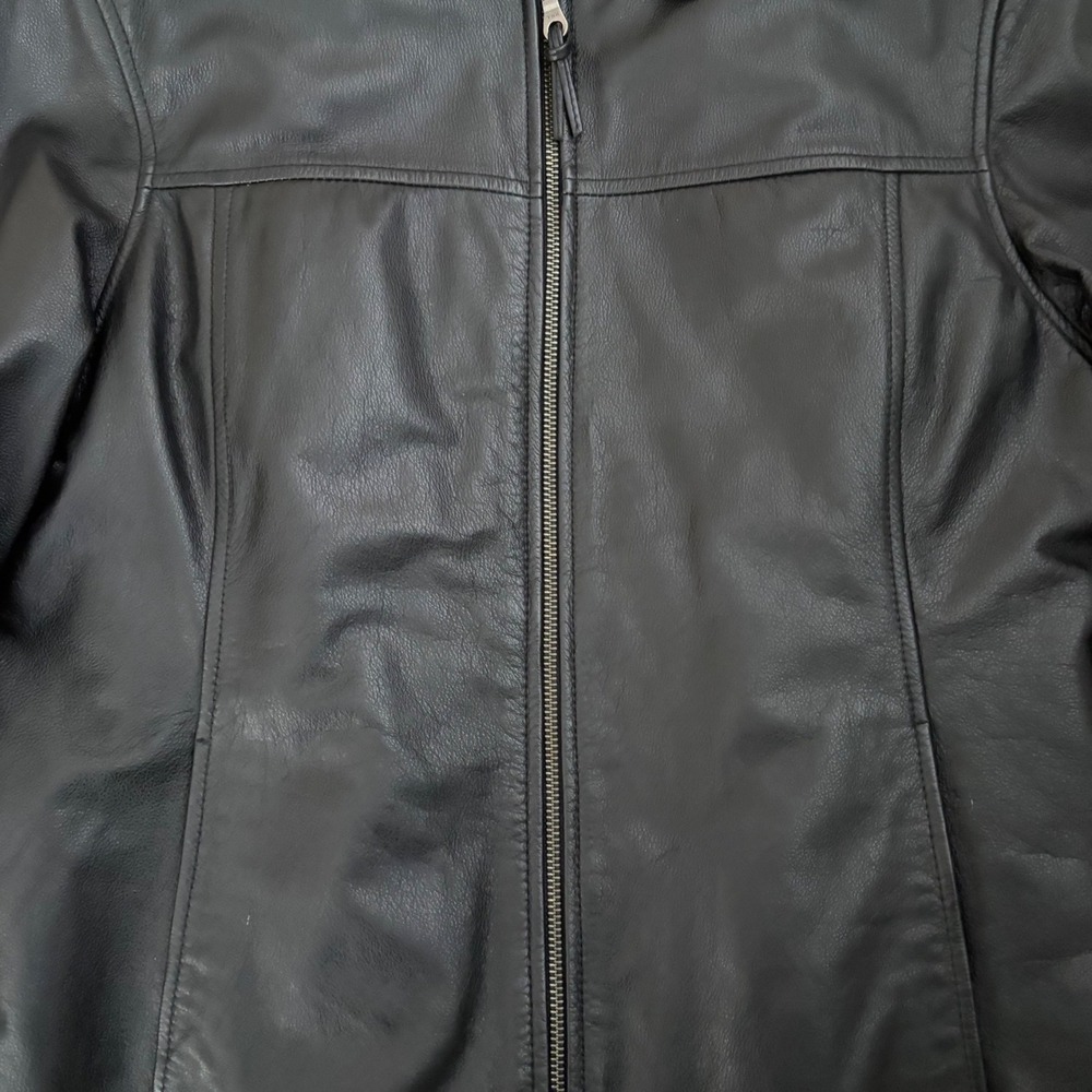 Wilsons Leather Jacket Black Thinsulate Ultra Insulated Zip Up Womens LG Biker - Picture 12 of 13